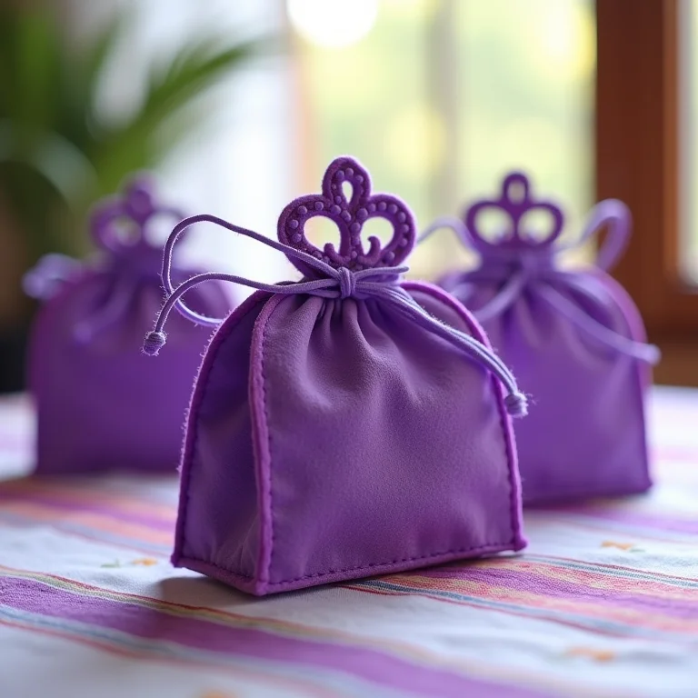 Sacolinha surpresa da Princesa Sofia em feltro roxo com detalhes em EVA.