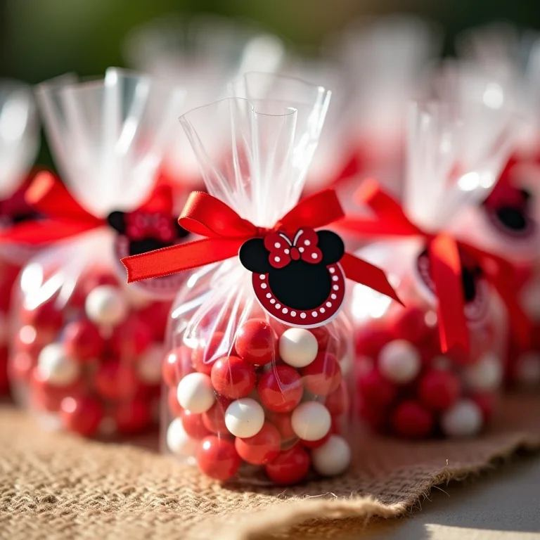 Saquinhos de celofane com doces Minnie Vermelha