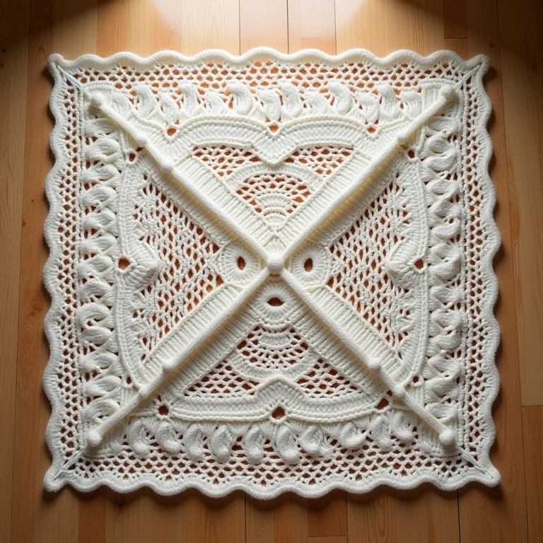 Tapete de crochê quadrado com padrões geométricos