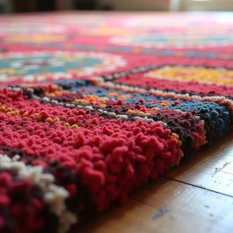 Tapete de fuxico colorido em piso de madeira