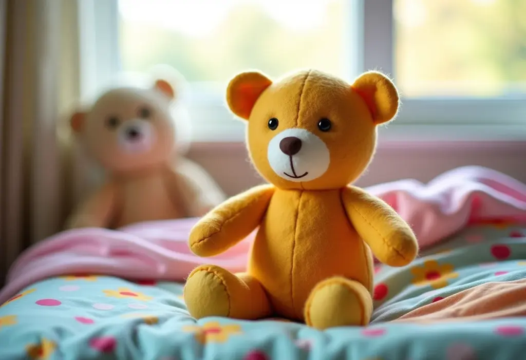 Molde Urso Feltro: O segredo para criar bichinhos perfeitos Urso de feltro finalizado decorando um quarto infantil aconchegante