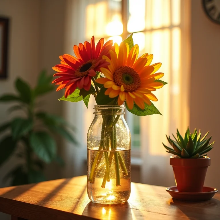 Vaso de garrafa PET reciclada com flores