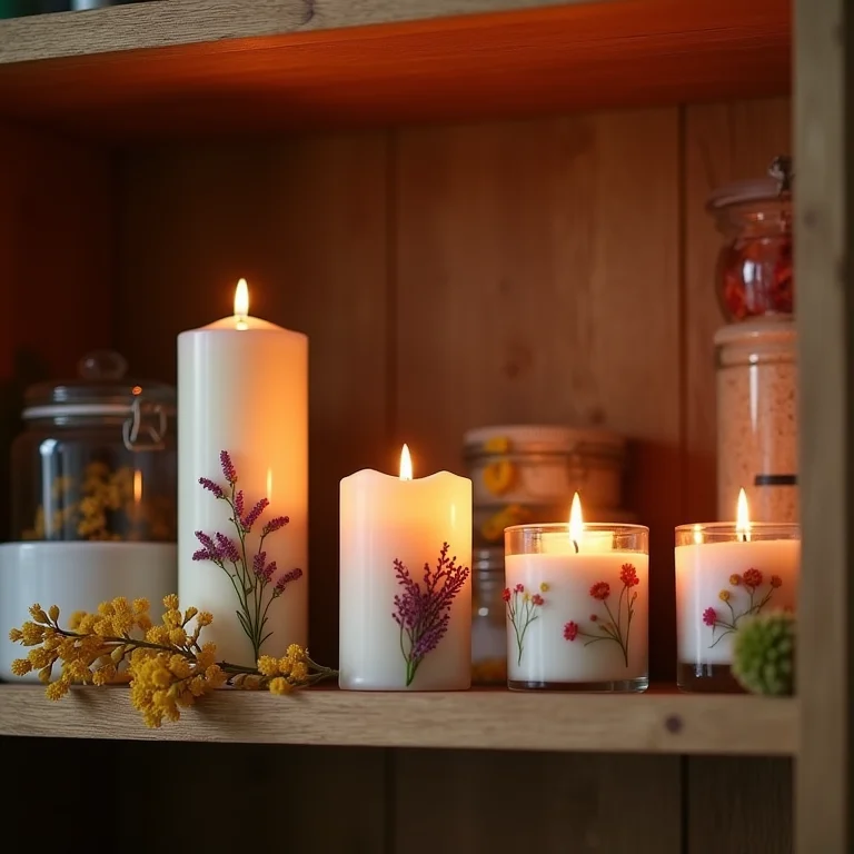 Velas aromáticas artesanais com flores secas para lembrancinha da primavera