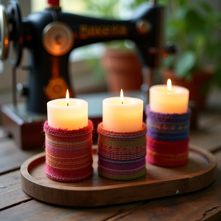 Velas decorativas artesanais embaladas em tecido chita como lembrancinha
