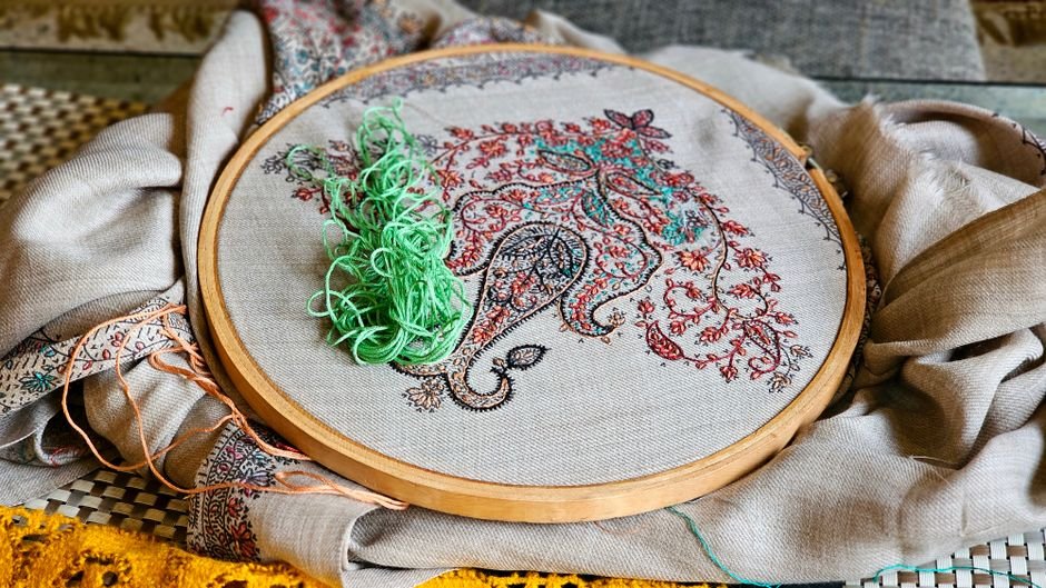 Bastidor com tecido estampado